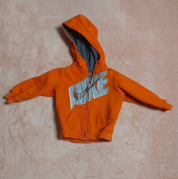Nike Infants Orange Gray Zip Front Long Sleeve Hoodie Size 12 Months - Picture 1 of 6